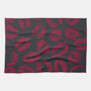 Paño De Cocina Besos de lápiz labial: impresiones rojas oscuras