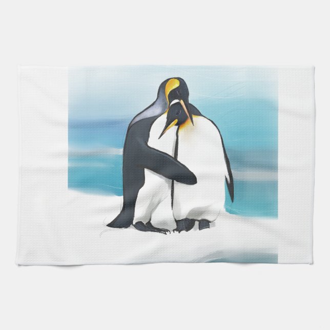 Paño De Cocina Besos del amor del pingüino (Horizontal)