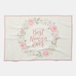 Paño De Cocina Best Nonna Ever Pink & Green Floral Wreath