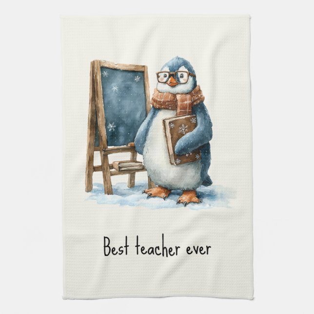 Paño De Cocina Best Teacher Ever Winter Penguin Design (Vertical)