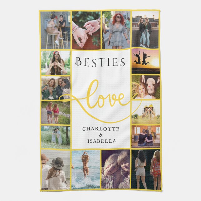 Paño De Cocina Besties Forever 16-Collage de fotos con nombres (Vertical)