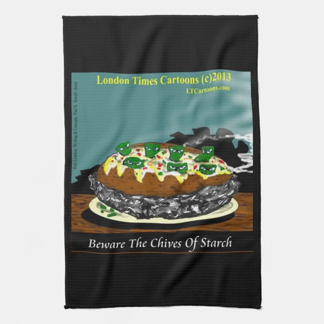 Paño De Cocina Beware the Chives of Starch – Funny Foodie Cartoon (Vertical)