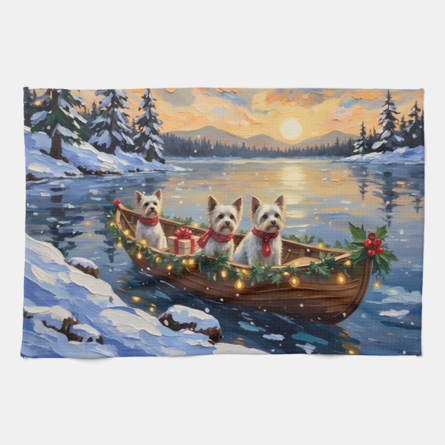 Paño De Cocina Bichon Frise Christmas Boat Holiday (Horizontal)