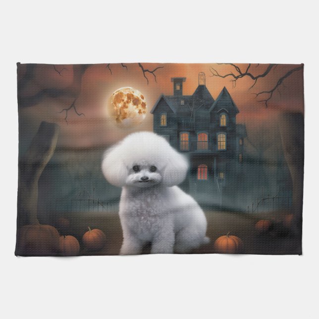 Paño De Cocina Bichon Frise Halloween Aterrador (Horizontal)