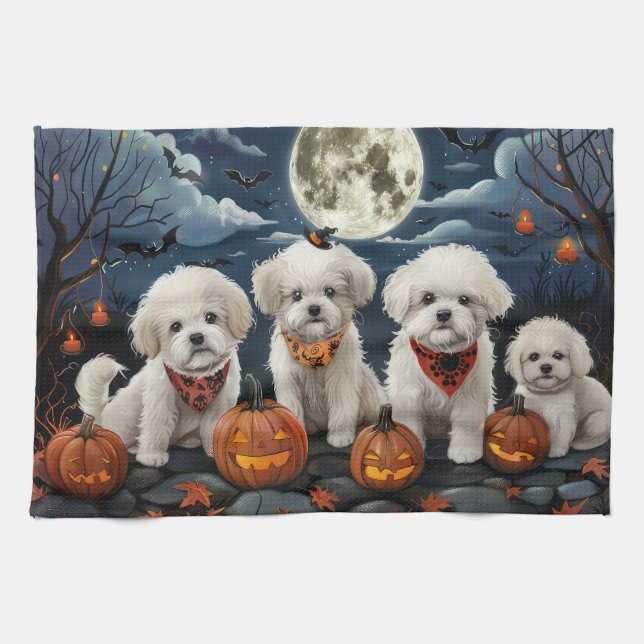 Paño De Cocina Bichon Frise Halloween Spooky (Horizontal)