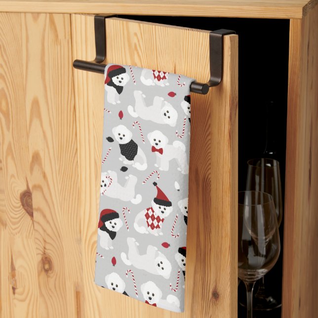 Paño De Cocina Bichon Frise Navidades Gray (Pliegue de tercios)