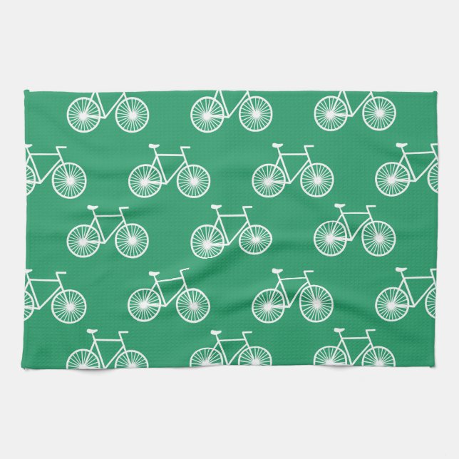 Paño De Cocina Bicicleta Blanca, Patrón de Ciclismo; Kelly Green (Horizontal)