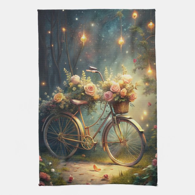 Paño De Cocina Bicycle and Flowers (Vertical)