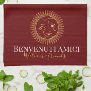 Paño De Cocina Bienvenida Amigos Inglés / Italiano
