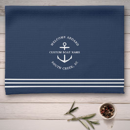 Paño De Cocina Bienvenida del Moderno Nautical Personalizado Boat