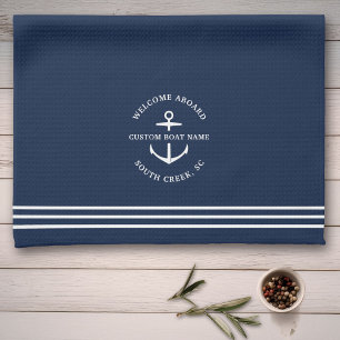 Paño De Cocina Bienvenida del Moderno Nautical Personalizado Boat