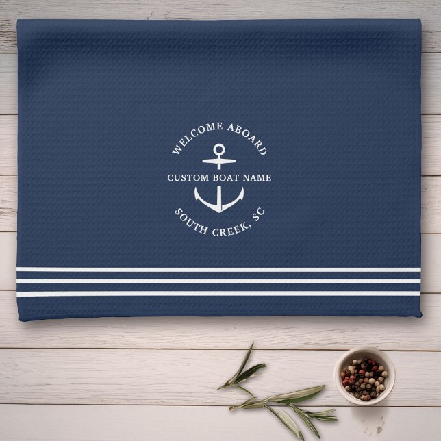 Paño De Cocina Bienvenida del Moderno Nautical Personalizado Boat (Subido por el creador)