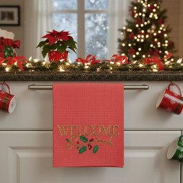 Paño De Cocina Bienvenido invitado de Navidad de acebo