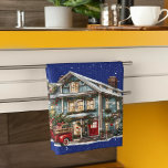 Paño De Cocina Bienvenidos a nuestro Camión Rojo de Navidades Cam<br><div class="desc">Una antigua granja,  un viejo camión rojo cargado con un árbol de Navidad y un cielo estrellado azul oscuro. El ambiente es acogedor para conseguir algunas de estas bonitas toallas de cocina para regalar o conservar.</div>