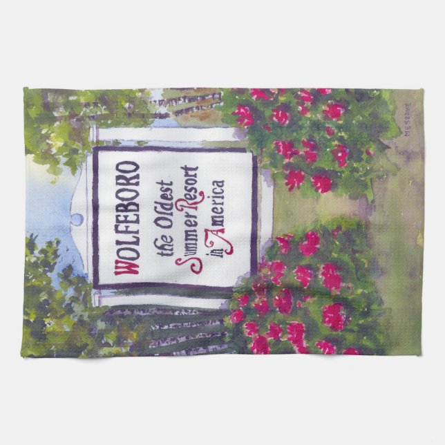 Paño De Cocina Bienvenidos al Rótulo Wolfeboro NH (Horizontal)