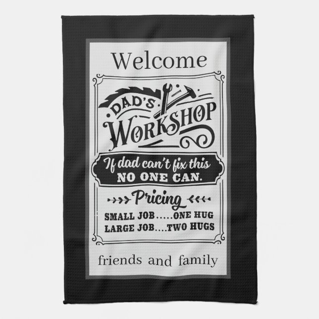 Paño De Cocina Bienvenidos amigos y familiares del garaje de papá (Vertical)