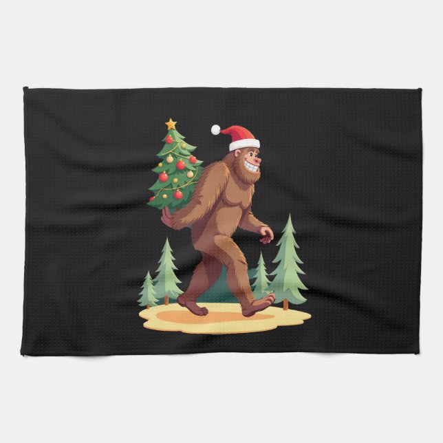 Paño De Cocina Bigfoot Christmas Tree Santa Hat (Horizontal)