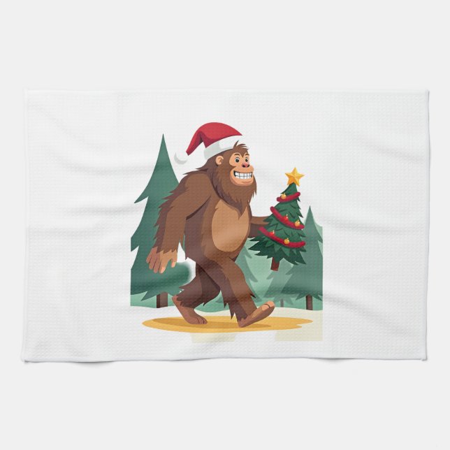 Paño De Cocina Bigfoot Christmas Tree Santa Hat (2) (Horizontal)