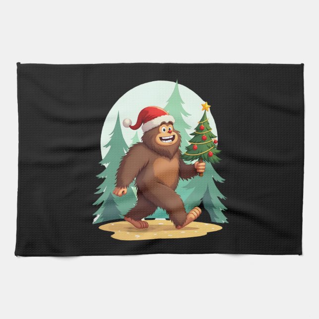 Paño De Cocina Bigfoot Christmas Tree Santa Hat (2) (Horizontal)