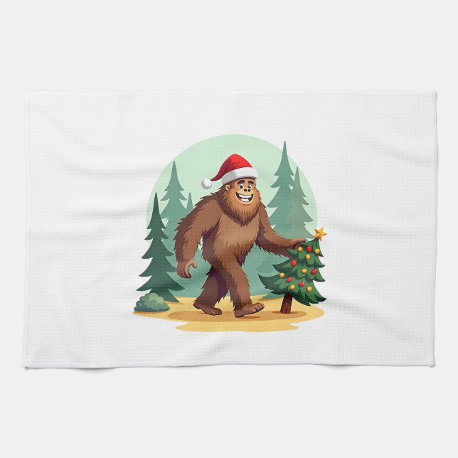 Paño De Cocina Bigfoot Christmas Tree Santa Hat (3) (Horizontal)