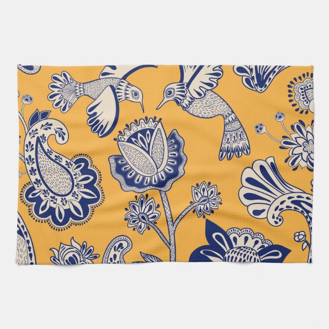 Paño De Cocina Birds Paisley Flowers Vintage Pattern (Horizontal)