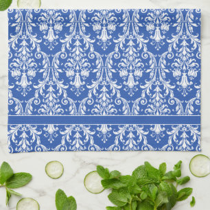 Paño De Cocina Bizamotor azul blanco Damasco 4 Monograma
