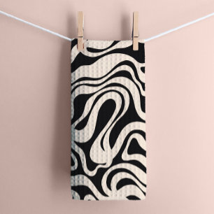 Paño De Cocina Black and Cream 1970 Retro Modern Swirl