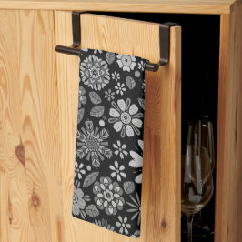 Paño De Cocina Black And Gray Retro Floral Art Seamless Pattern