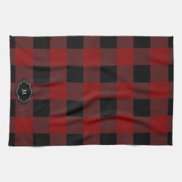Paño De Cocina Black and red buffalo plaid monogrammed