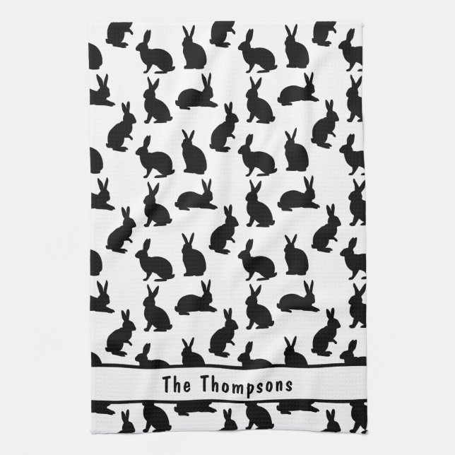 Paño De Cocina Black And White Bunny Shapes And Name Easter (Vertical)