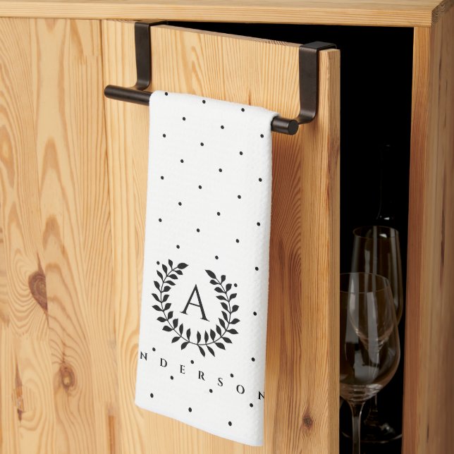 Paño De Cocina Black And White Laurel Monogram Polka Dot Pattern (Pliegue de tercios)