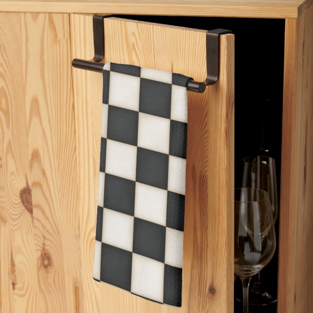 Paño De Cocina Black & Antique White Checkered (Pliegue de tercios)