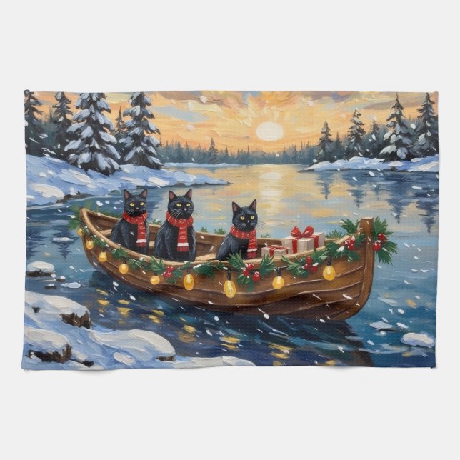 Paño De Cocina Black Cat Christmas Boat Holiday (Horizontal)