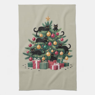 Paño De Cocina Black Cats Christmas Tree Cat Lover Xmas Luces