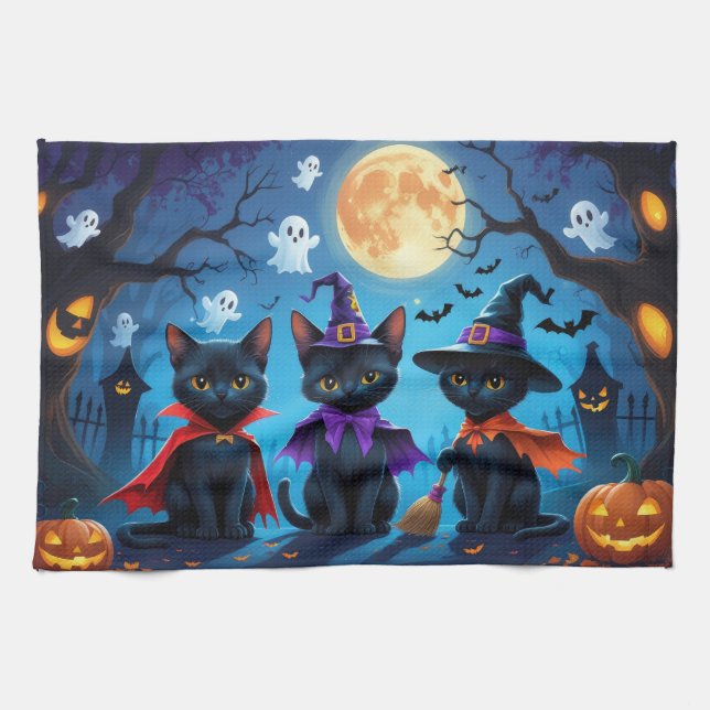 Paño De Cocina Black Cats Pumpkin Halloween Funny (Horizontal)
