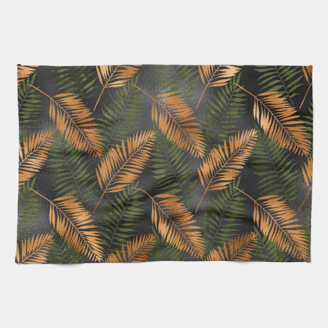 Paño De Cocina Black Copper Brown Palm Tree Leaf Glam Tropical (Horizontal)