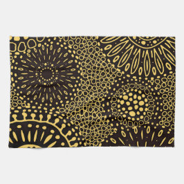 Paño De Cocina Black Gold Ethnic Floral Pattern Kitchen Towel