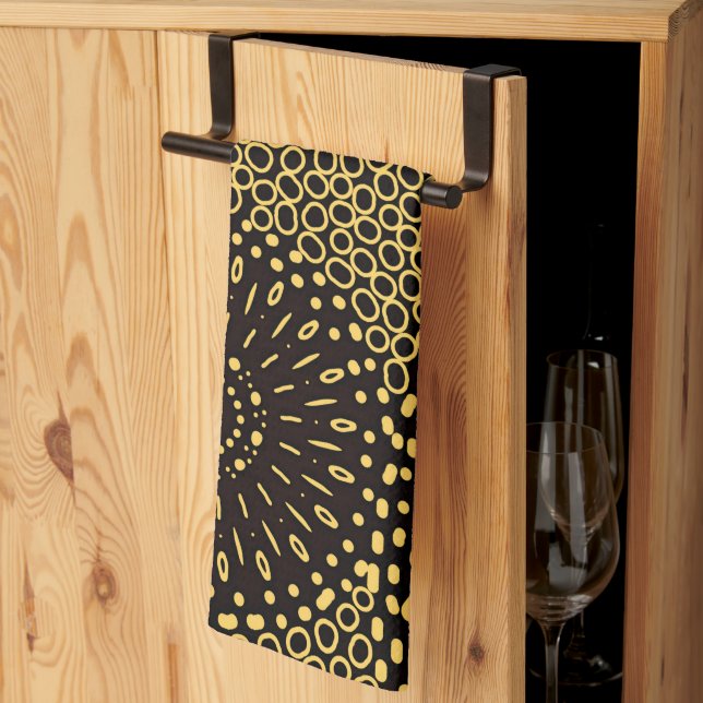 Paño De Cocina Black Gold Ethnic Floral Pattern Kitchen Towel (Pliegue de tercios)