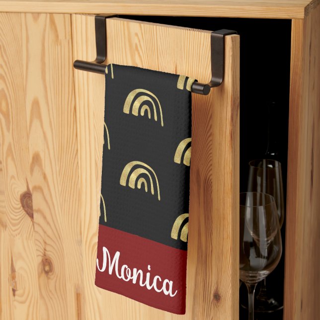 Paño De Cocina Black & Gold rainbow custom name (Pliegue de tercios)