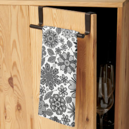 Paño De Cocina Black Gray White Retro Floral Art Seamless Pattern
