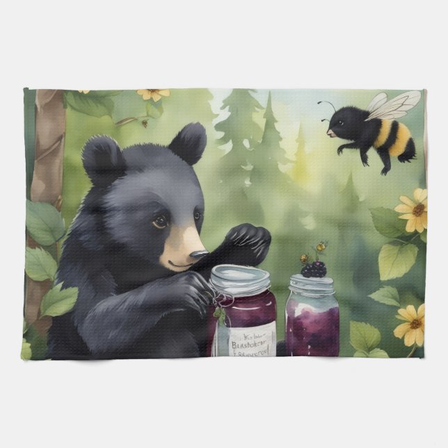 Paño De Cocina Black little bear with blackberry jams (Horizontal)
