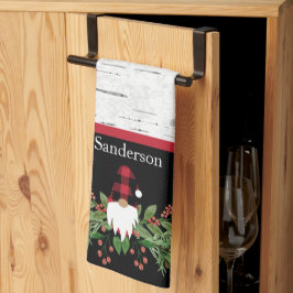 Paño De Cocina Black Merry Christmas Red Buffalo Plaid Gnome
