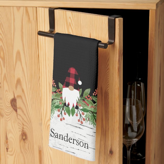 Paño De Cocina Black Merry Christmas Red Buffalo Plaid Gnome (Pliegue de tercios)