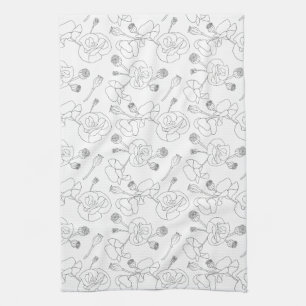 Paño De Cocina Black on White Poppies
