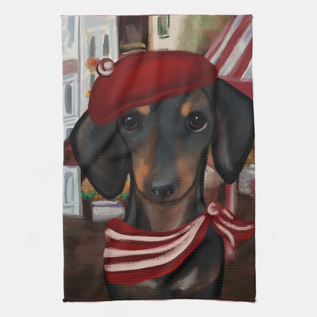 Paño De Cocina Black & Tan Doxie (Vertical)