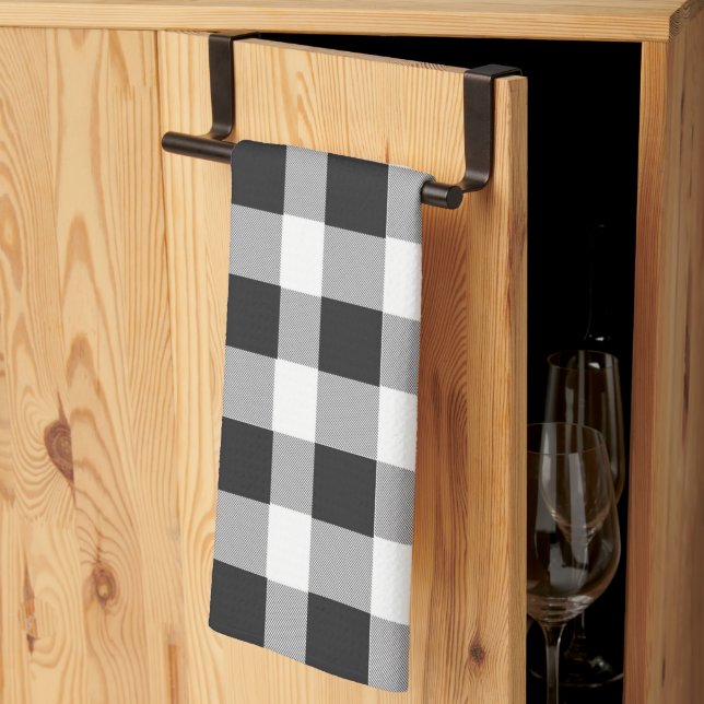 Paño De Cocina Black White Buffalo Gingham Check Plaid Holiday K (Pliegue de tercios)