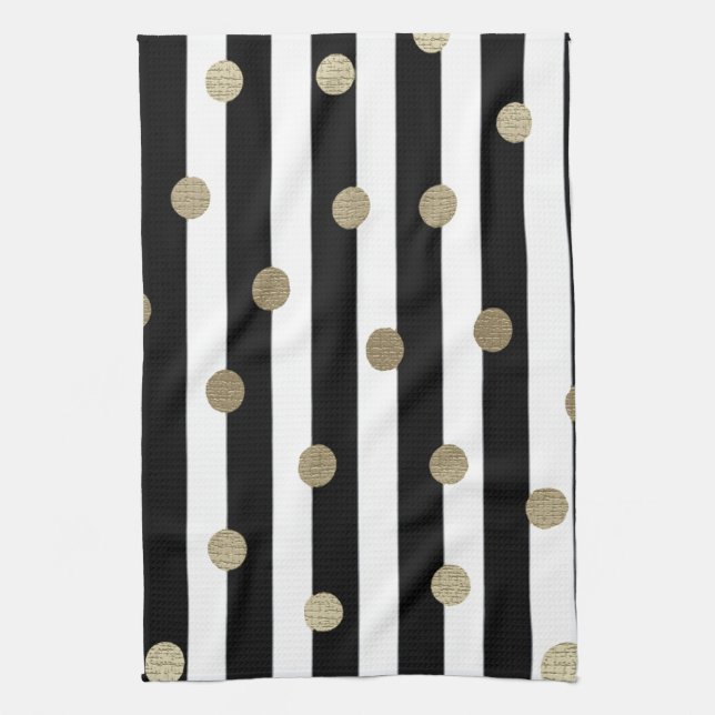 Paño De Cocina Black, White & Gold Dot & Stripe (Vertical)