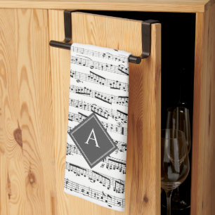 Paño De Cocina Black & white Musical Notes Personalizado Monogram