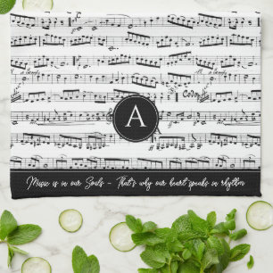 Paño De Cocina Black & white Musical Notes Personalizado Monogram