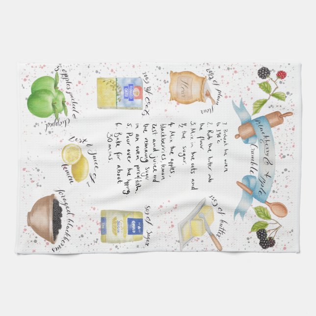 Paño De Cocina Blackberry y receta ilustrada migaja de Apple (Horizontal)